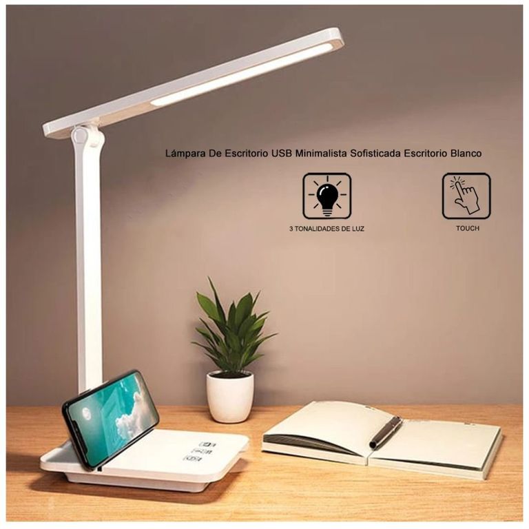 Lampara de Escritorio USB Touch Minimalista Escritorio Celular Blanco