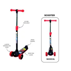 FLASH - SCOOTER PARA NIÑOS MUSICAL HIDRAULICO ROJO NEGRO