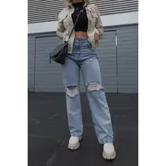 D'SHENK HANDMADE STYLE - WIDE LEG DESTROYED MUJER D’SHENK CELESTE CLARO VINTAGE