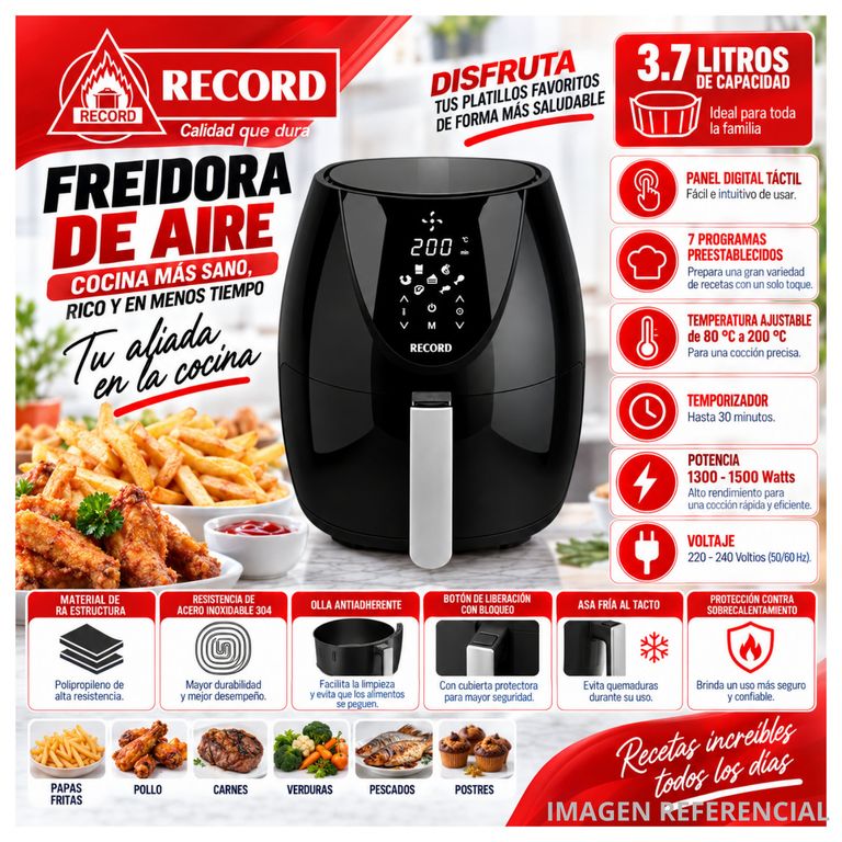 Freidora de Aire Digital de 3.7 Litros Negro REC-INFDA370