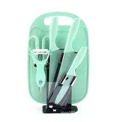 S/M - Set Cuchillos x 5 Piezas + Tabla de Picar y Porta Cuchillos - VERDE