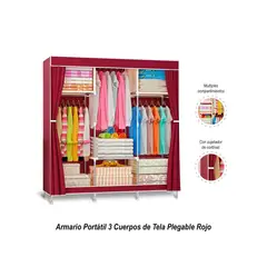 GENERICO - Armario Portátil 3 Cuerpos de Tela Plegable Rojo