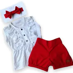 VALU MODA INFANTIL - Short rojo y blusa blanca con puntos para bebé