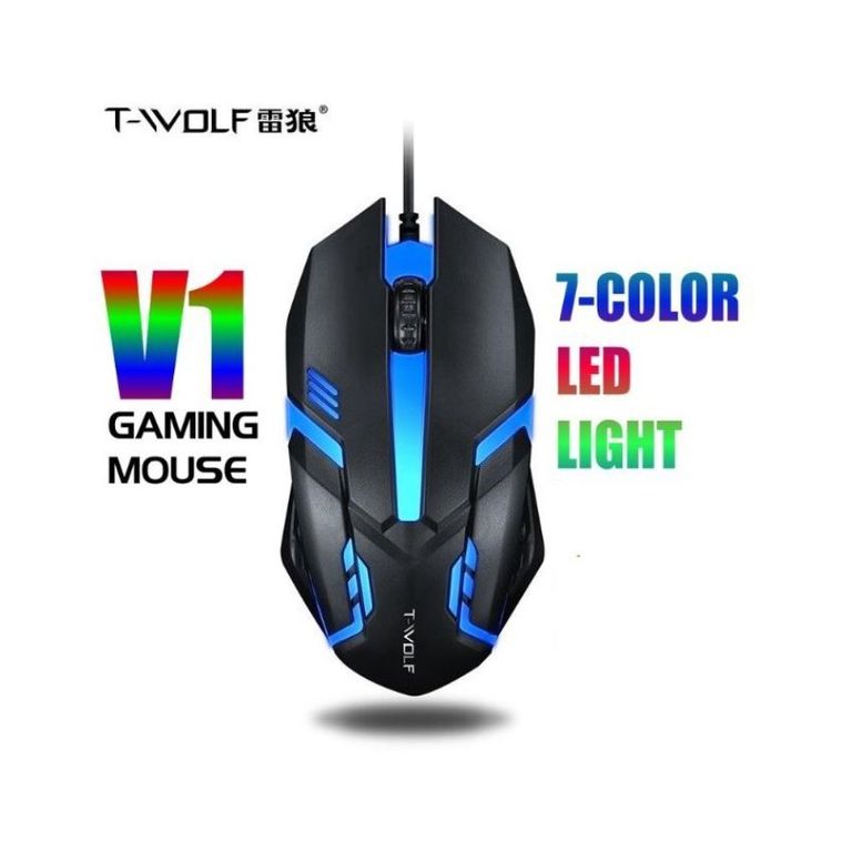 Mouse optico gamer v1 - t-wolf - rgb negro multi luces