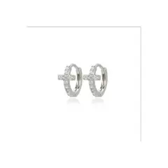 CLEO JOYAS & ACCESORIOS - Arete cruz hoops 8mm plata mujer