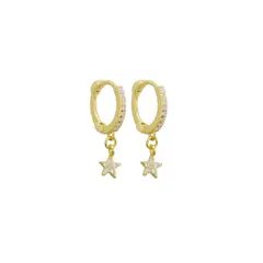CLEO JOYAS & ACCESORIOS - Arete argolla estrella colgante baño de oro