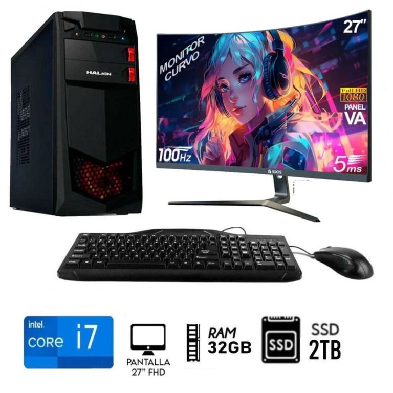 Computadora PC Core i7 3.2ghz RAM 32GB Disco Solido SSD 2TB,  Monitor 27"