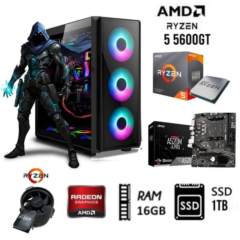 COMPUTADORA PC GAMER RYZEN 5 5600GT 3.2GHZ RAM 16GB DISCO SSD 1TB CASE 500W