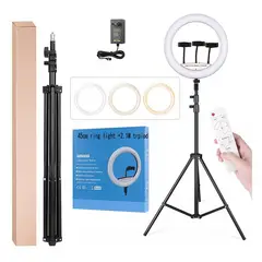 GENERICO - Aro Luz Led Touch 45 cm + Trípode + Control remoto para 3 celulares