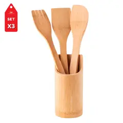 INSPIRA MARKET - Set 3 utensilios cocina Madera Bambú