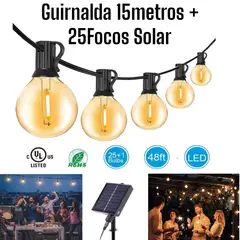 OEM - Guirnalda 15metros PANEL SOLAR Vintage Fiesta Azotea 25Focos HCP092