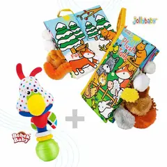 JOLLYBABY - Libro Sensorial de Tela y Sonaja Loro