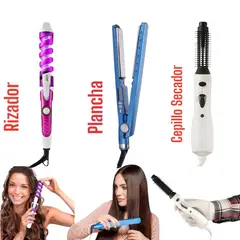 OEM - Combo Plancha Alisador Nano Rizador Ondulador Cepillo Secador