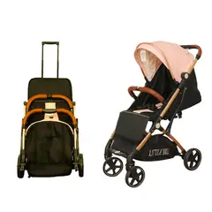 LITTLE BRU ACCESORIOS EXCLUSIVOS - Coche Skyline LittleBru Rosa Negro Protección UV y Pañalera