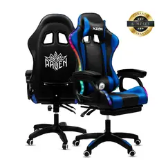 XION - Silla Gamer Raven RGB con Luces Masajeador Azul