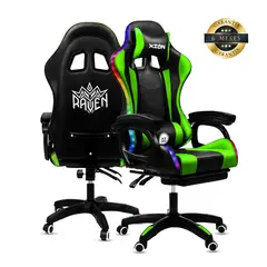 XION - Silla Gamer Raven RGB con Luces Masajeador Verde
