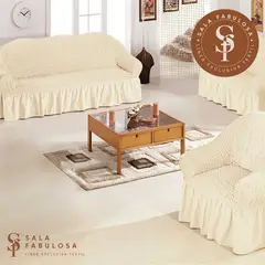 SALA FABULOSA - Funda de mueble spandex burbuja 3-2-1 - Color perla