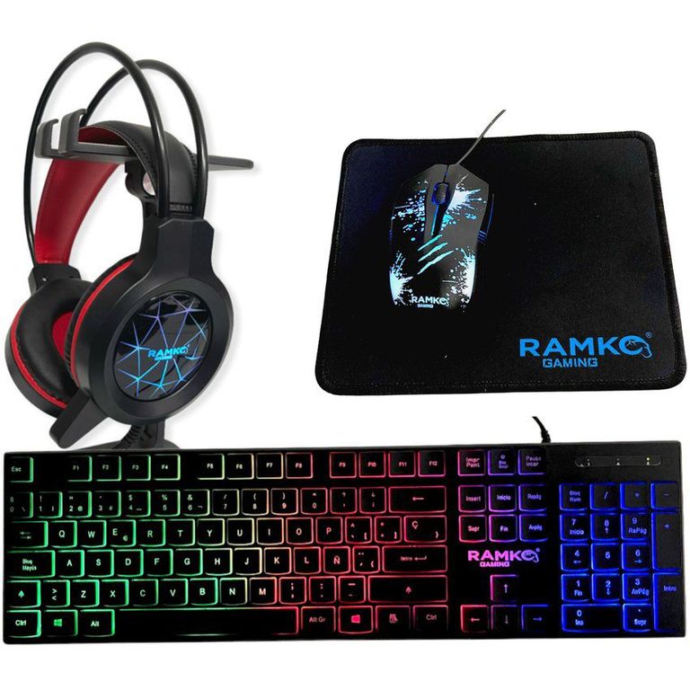 Kit gamer 4 en 1 rm01 teclado + mouse + audífono + mouse pad.