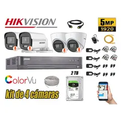 HIKVISION - CÁMARAS SEGURIDAD KIT 4 5MP + DISCO 2TB COLORVU VISION NOCTURNA COLOR