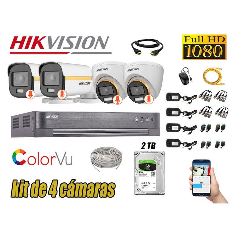 CÁMARAS SEGURIDAD KIT 4 FULL HD + DISCO 2TB - COLORVU VISION COLOR
