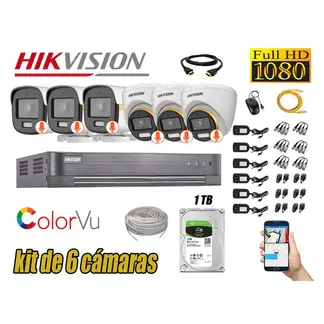 HIKVISION - CÁMARAS SEGURIDAD KIT 6 FULL HD + DISCO 1TB - COLORVU VISION COLOR