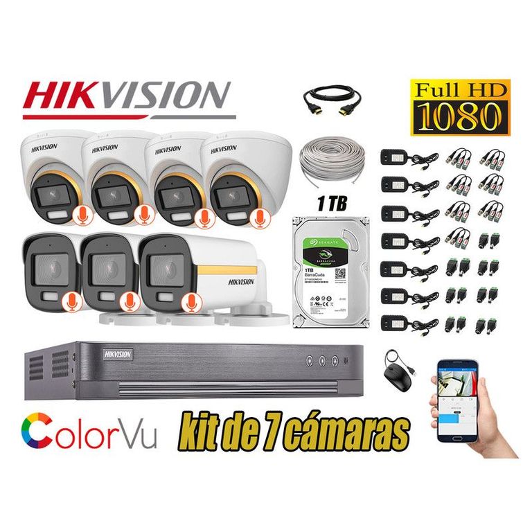 CÁMARAS SEGURIDAD KIT 7 FULL HD + DISCO 1TB - COLORVU VISION COLOR