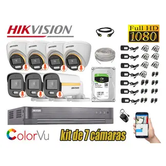 HIKVISION - CÁMARAS SEGURIDAD KIT 7 FULL HD + DISCO 2TB - COLORVU VISION COLOR