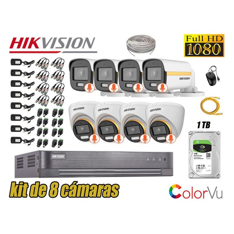CÁMARAS SEGURIDAD KIT 8 FULL HD + DISCO 1TB - COLORVU VISION COLOR