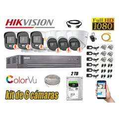 HIKVISION - CÁMARAS SEGURIDAD KIT 6 FULL HD + DISCO 2TB - COLORVU VISION COLOR