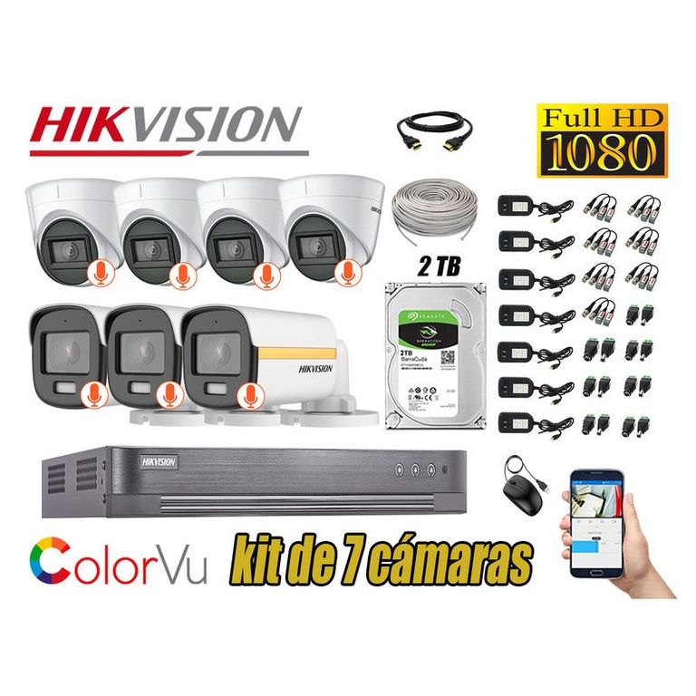 CÁMARAS SEGURIDAD KIT 7 FULL HD + DISCO 2TB - COLORVU VISION COLOR