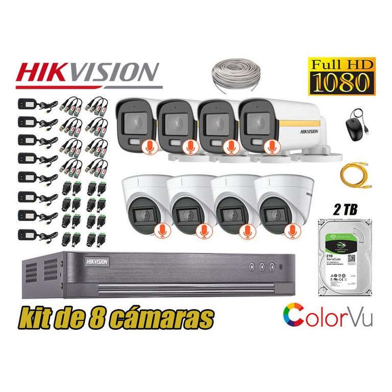 CÁMARAS SEGURIDAD KIT 8 FULL HD + DISCO 2TB - COLORVU VISION COLOR