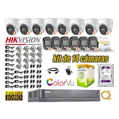 HIKVISION - CÁMARAS SEGURIDAD KIT 14 FULL HD + DISCO 2TB - COLORVU VISION COLOR