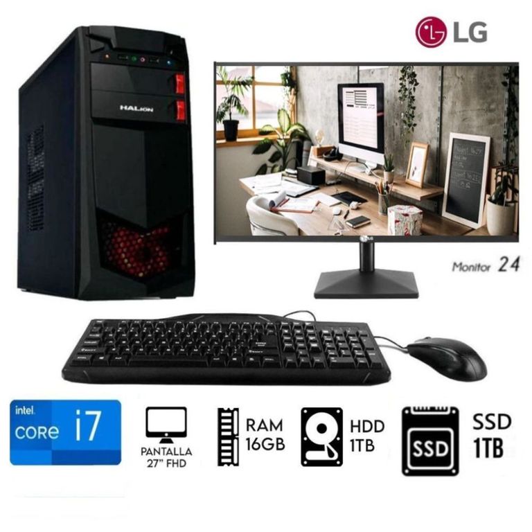 Computadora PC Core i7 3.2 Ghz RAM 16GB Disco HDD 1TB + SSD 1TB, LG 24"