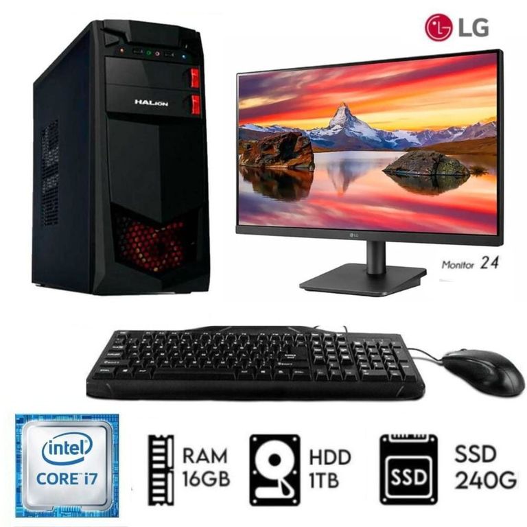 Computadora PC Core i7 3.2ghz RAM 16GB HDD 1TB + SSD 240GB Monitor 24´´LG