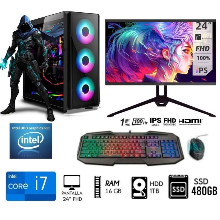 Computadora PC CORE i7 3.2Ghz Ram16GB Disco 1TB+ SSD 480GB Monitor 24 FULL HD
