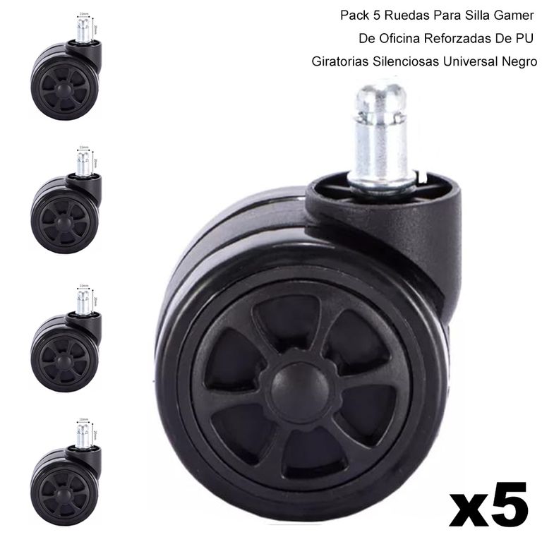 Pack 5 Ruedas para Silla Gamer de Oficina Giratorias Universal Negro