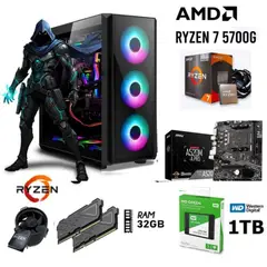AMD - Computadora Pc Ryzen 7-5700G Ram 32GB DISCO SSD  1TB CASE 500W RGB LUCES