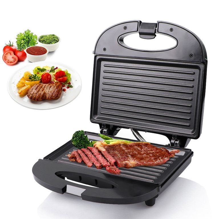 Parrilla Grill Sandwichera y Tostadora Antiadherente 750W