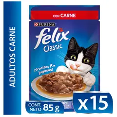 FELIX - ALIMENTO HÚMEDO DE GATO CLASSIC CON CARNE 15x85GR