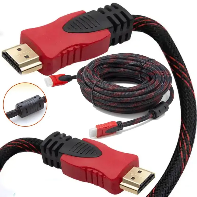 Cable HDMI Con Filtro 5 Metros HD 3D V1.4 Enmallado Negro Con Rojo