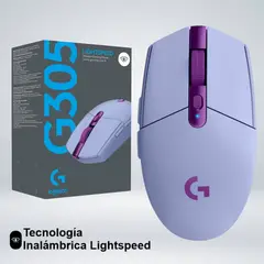 LOGITECH - MOUSE GAMER G305 LIGHTSPEED SENSOR HERO 12K CON 6 BOTONES LILA