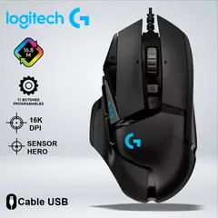 LOGITECH - MOUSE GAMER G502 RGB SENSOR HERO16K 11 BOTONES AJUSTABLES
