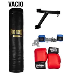 SPORT FITNESS - SACO DE BOX VACIO 1.20 M + GUANTES + VENDAS + SOPORTE+ CADENA