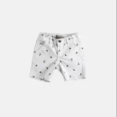 YONISTERS CLOTHING - Short Tafeta Estampado Ancla Kids Stretch Blanco