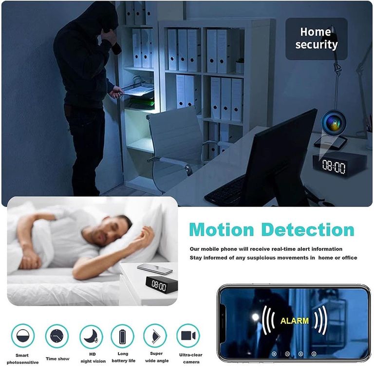 Reloj Cámara Oculta 1080p Wifi V88 Tipo Despertador Tiempo Real