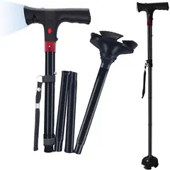 PERUMASSAGE - Bastón Plegable con Linterna y Alarma