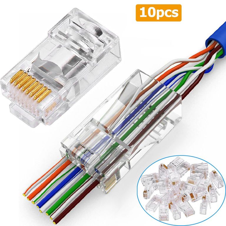 Conector RJ45 CAT6 Pass Through - Pack 10 Unidades