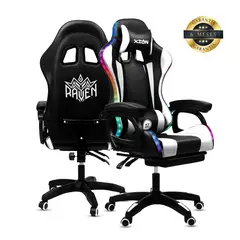 GENERICO - Silla Gamer Xion Raven RGB con Luces Masajeador Blanco