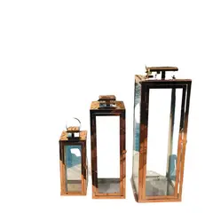 FLORIPA - Farol De Metal Rose Gold Set De 3 HL1082 FLORIPASTORE