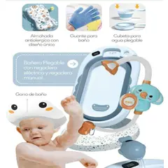 BABY - Bañera para Bebe Plegable con Termometro y Regadera Celeste